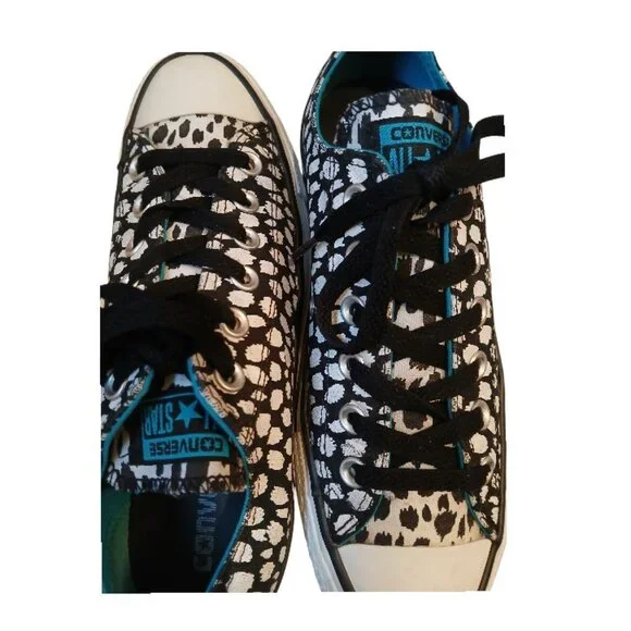 CONVERSE All-Stars Black & White (with turquoise trim) Artistic Sneakers - Picture 8 of 14